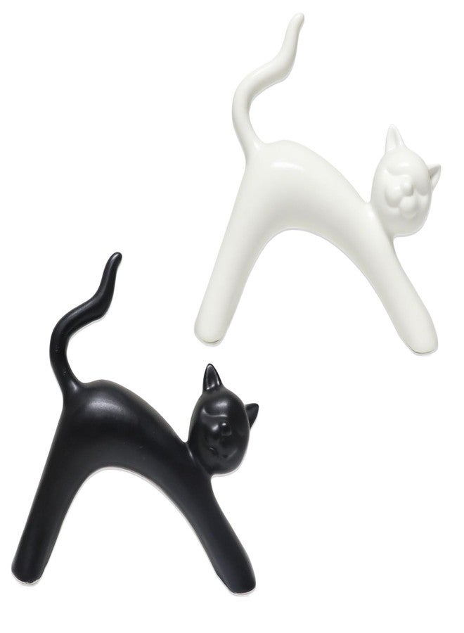 Zerzsy Statue Figurine Sculpture Home Decor,2-Pack Cat Statue Set Gifts for Cat Lover,Black White Kitten Sculptures Small Knick Office Home Decor Desk Accessories Decoration - Image 1